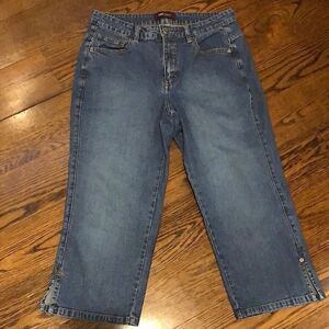 LEE RIVETED ULTIMATE Women’s Clamdigger Capris Vented Hem Denim Low Rise Jeans 8
